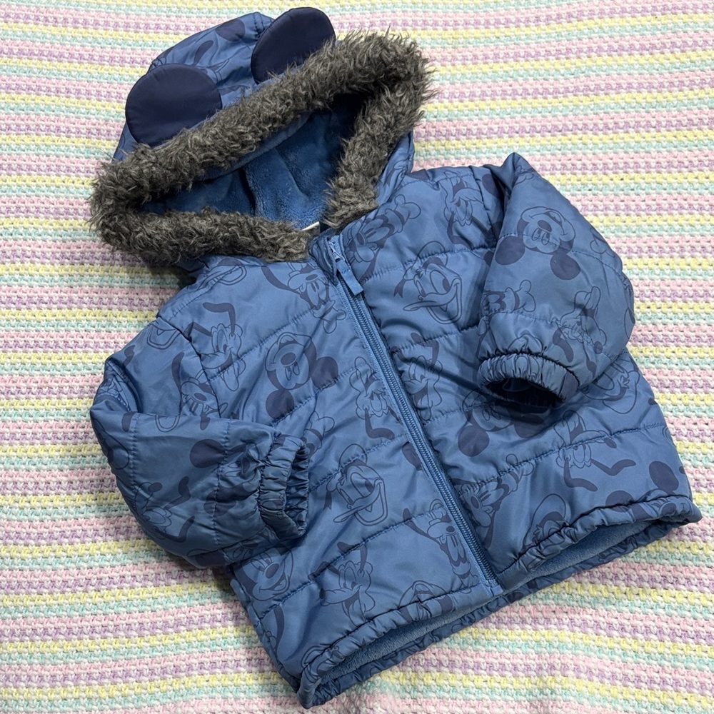 Disney Baby Blue Mickey Mouse Ears Hooded Fleece Jacket Toddler Size Boy 24M !
